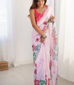 pink heavy chiffon mirror work saree