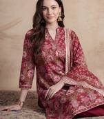 Women Floral Printed Angrakha Pure Cotton Kurta with Trousers & With Dupatta