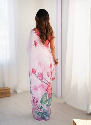 pink heavy chiffon mirror work saree 5