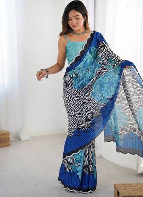 multicolor heavy chiffon mirror work saree 1