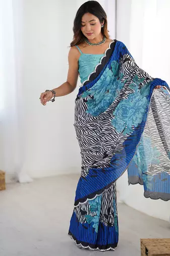 multicolor heavy chiffon mirror work saree