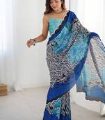 multicolor heavy chiffon mirror work saree