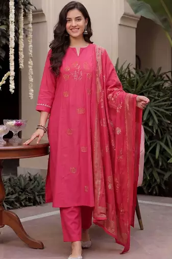 Women Ethnic Motifs Embroidered Regular Thread Work Kurta with Trousers & With Dupatta