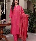 Women Ethnic Motifs Embroidered Regular Thread Work Kurta with Trousers & With Dupatta