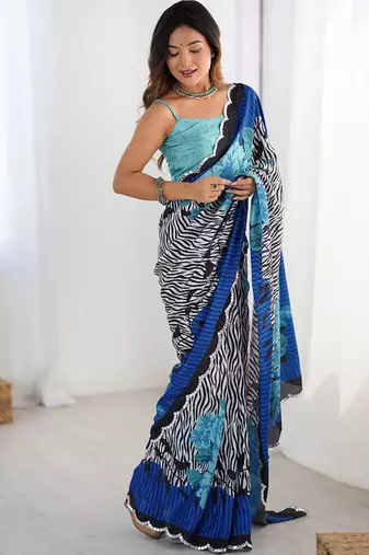 multicolor heavy chiffon mirror work saree