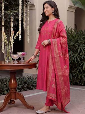Women Ethnic Motifs Embroidered Regular Thread Work Kurta with Trousers & With Dupatta 3