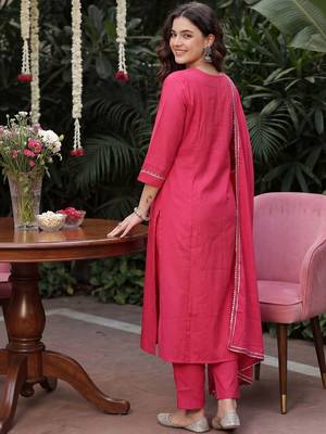 Women Ethnic Motifs Embroidered Regular Thread Work Kurta with Trousers & With Dupatta 4