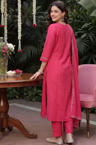 Women Ethnic Motifs Embroidered Regular Thread Work Kurta with Trousers & With Dupatta