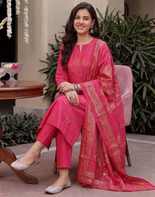 Women Ethnic Motifs Embroidered Regular Thread Work Kurta with Trousers & With Dupatta 5