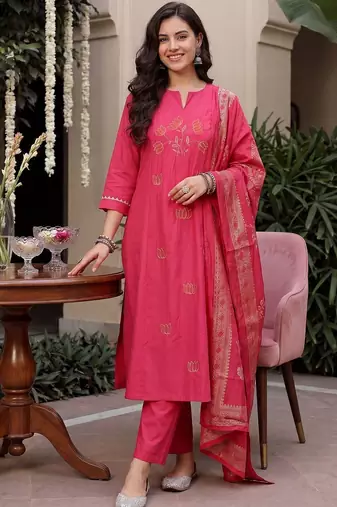 Women Ethnic Motifs Embroidered Regular Thread Work Kurta with Trousers & With Dupatta