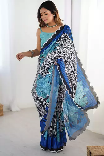 multicolor heavy chiffon mirror work saree