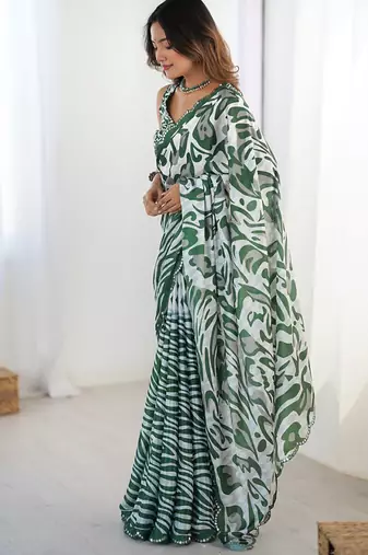 multicolor heavy chiffon mirror work saree