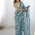 aqua blue heavy chiffon mirror work saree