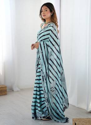 aqua blue heavy chiffon mirror work saree 5