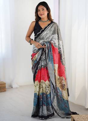 multicolor heavy chiffon mirror work saree 1