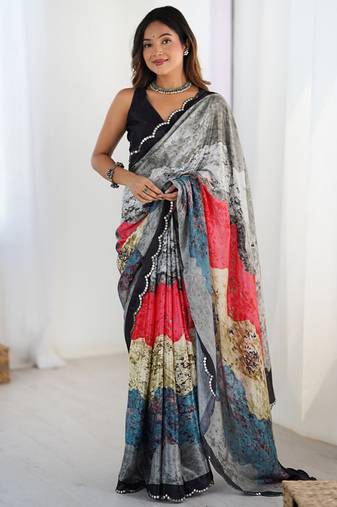 multicolor heavy chiffon mirror work saree