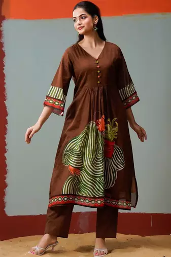 Women Printed Regular Pure Cotton Kurta with Trousers