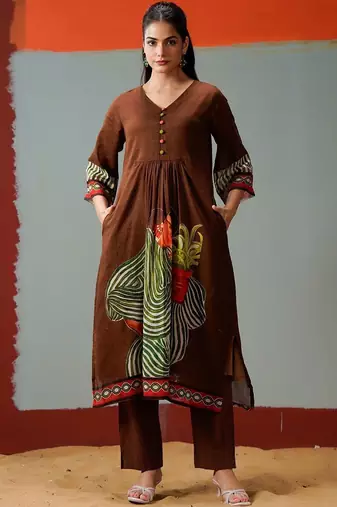Women Printed Regular Pure Cotton Kurta with Trousers