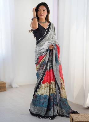 multicolor heavy chiffon mirror work saree 2