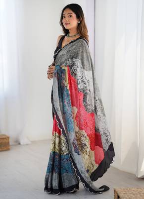 multicolor heavy chiffon mirror work saree 3