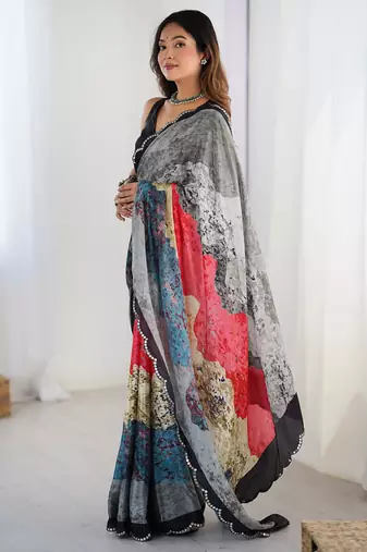 multicolor heavy chiffon mirror work saree