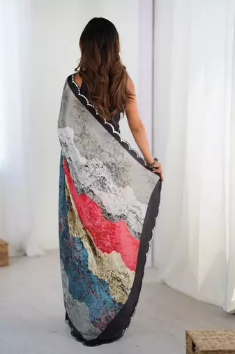 multicolor heavy chiffon mirror work saree