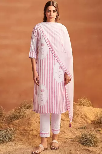Women Printed Regular Linen Kurta with Trousers & With Dupatta