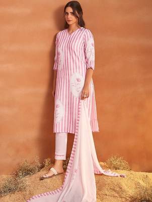 Women Printed Regular Linen Kurta with Trousers & With Dupatta 2