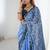 aqua blue heavy chiffon mirror work saree