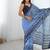aqua blue heavy chiffon mirror work saree