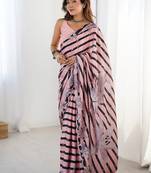 peach heavy chiffon mirror work saree