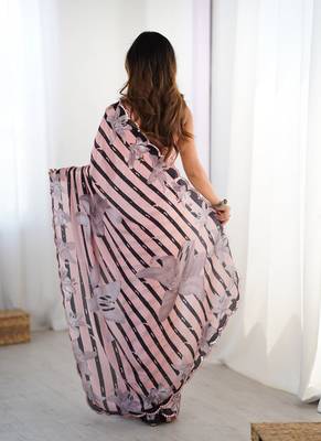 peach heavy chiffon mirror work saree 5