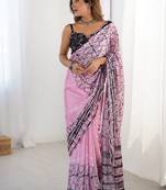 pink heavy chiffon mirror work saree