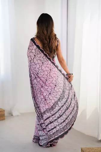 pink heavy chiffon mirror work saree