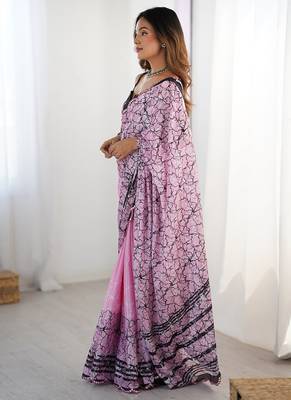 pink heavy chiffon mirror work saree 4