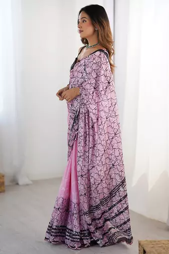 pink heavy chiffon mirror work saree