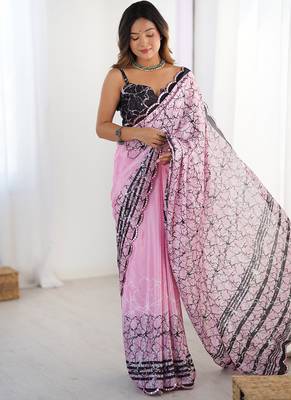 pink heavy chiffon mirror work saree 5