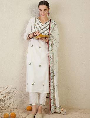 Women Ethnic Motifs Embroidered Regular Mirror Work Pure Cotton Kurta with Trousers & With Dupatta 1