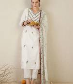 Women Ethnic Motifs Embroidered Regular Mirror Work Pure Cotton Kurta with Trousers & With Dupatta