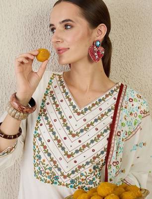 Women Ethnic Motifs Embroidered Regular Mirror Work Pure Cotton Kurta with Trousers & With Dupatta 2
