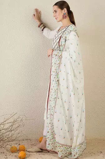 Women Ethnic Motifs Embroidered Regular Mirror Work Pure Cotton Kurta with Trousers & With Dupatta