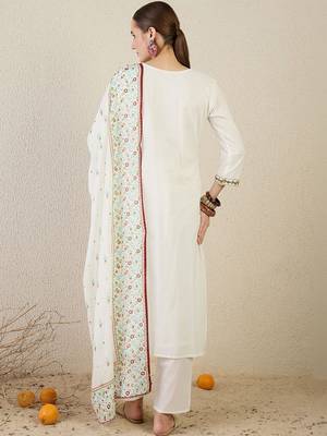 Women Ethnic Motifs Embroidered Regular Mirror Work Pure Cotton Kurta with Trousers & With Dupatta 4
