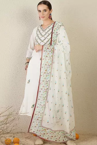 Women Ethnic Motifs Embroidered Regular Mirror Work Pure Cotton Kurta with Trousers & With Dupatta