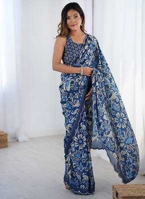 multicolor heavy chiffon mirror work saree 1