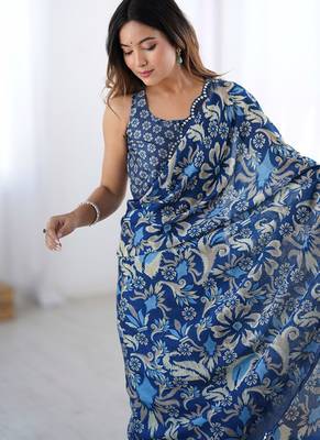 multicolor heavy chiffon mirror work saree 4