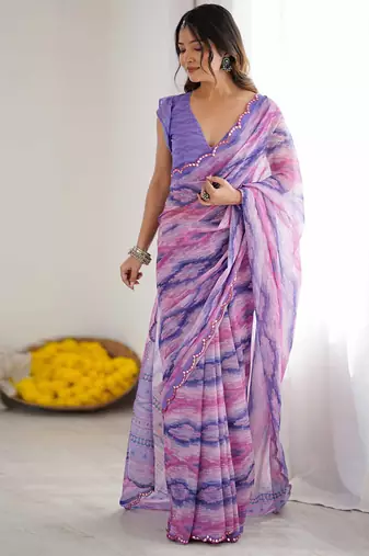 multicolor georgette mirror work saree