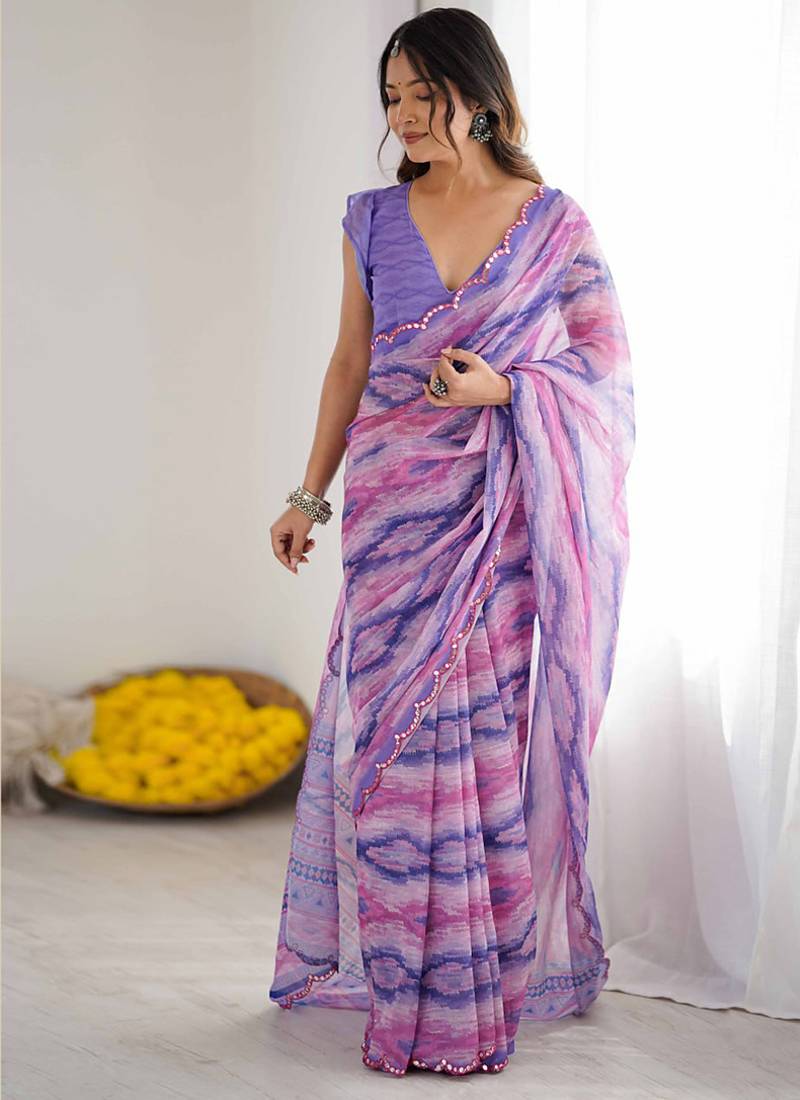 multicolor georgette mirror work saree