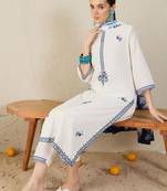Women Floral Embroidered Regular Thread Work Pure Cotton Kurta with Trousers & With Dupatta