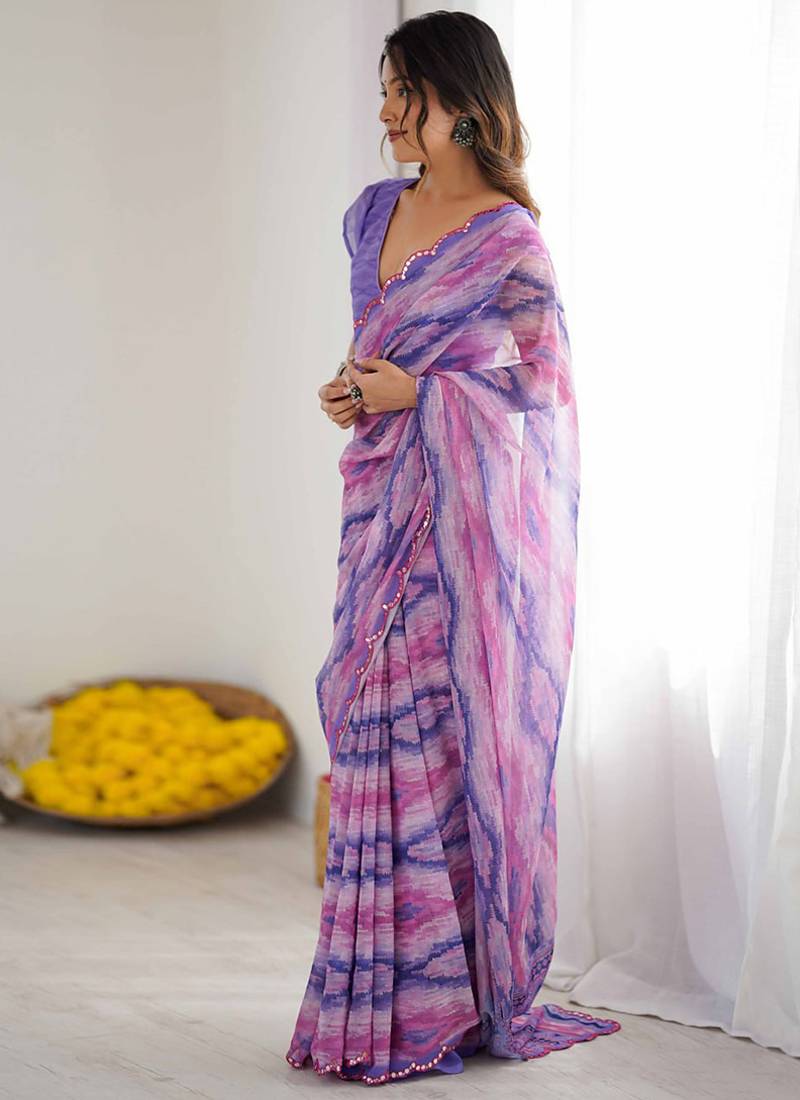 multicolor georgette mirror work saree