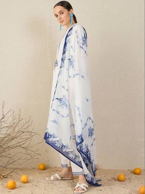 Women Floral Embroidered Regular Thread Work Pure Cotton Kurta with Trousers & With Dupatta 6